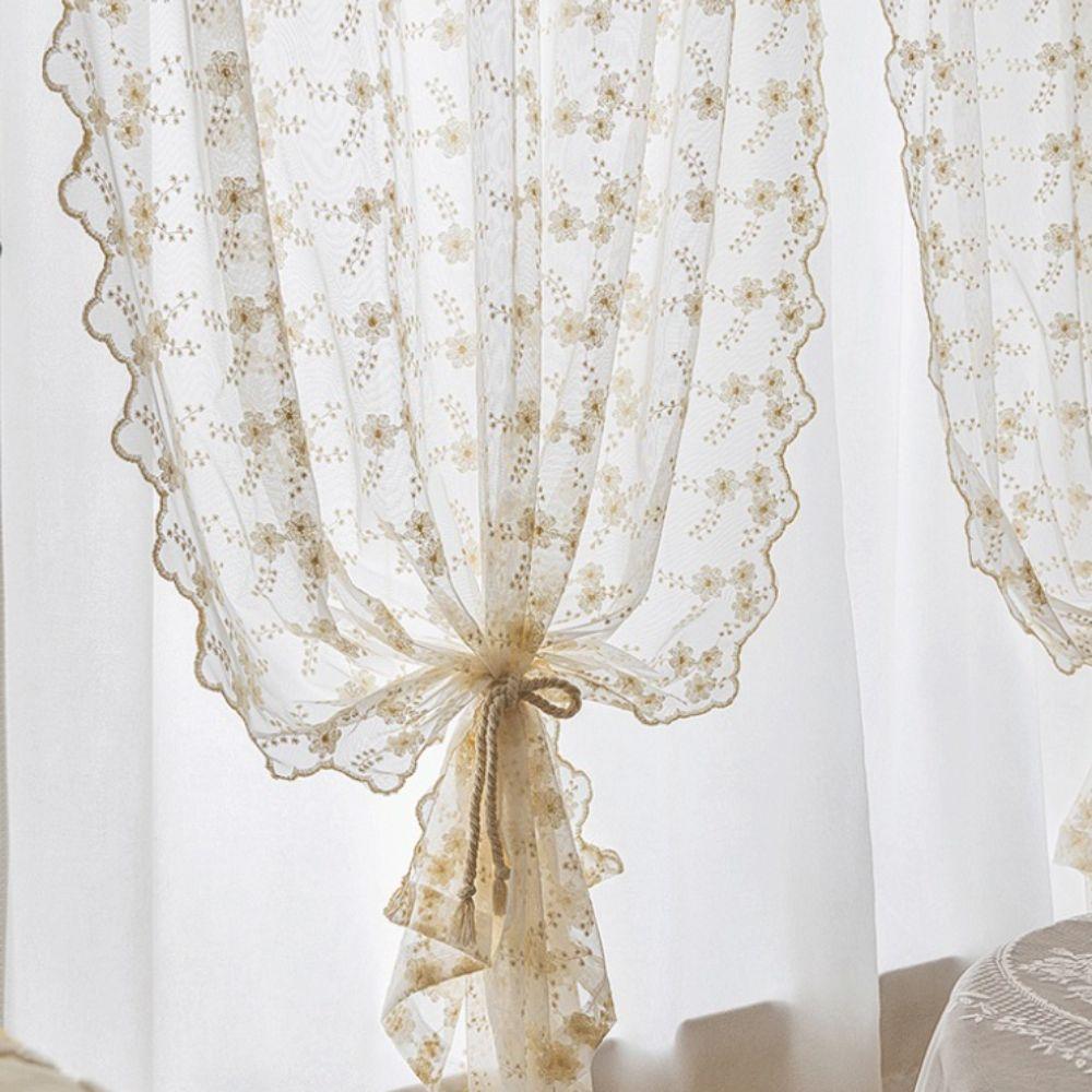 Tulle Sheer Curtain Floral Embroidery Doorway Drape Romantic French Lace Curtains  Home Decoration