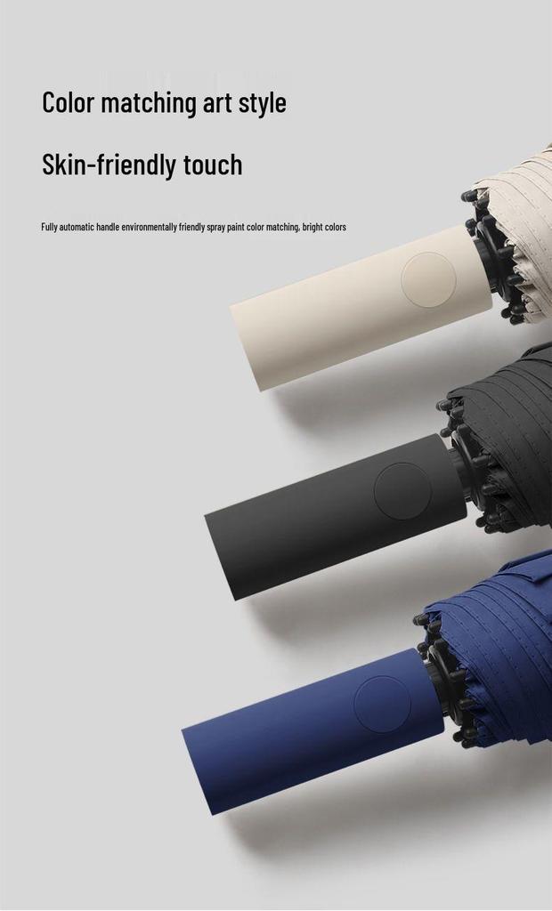Reinforced Windproof Black Umbrella with UV Protection for All Weather Conditions