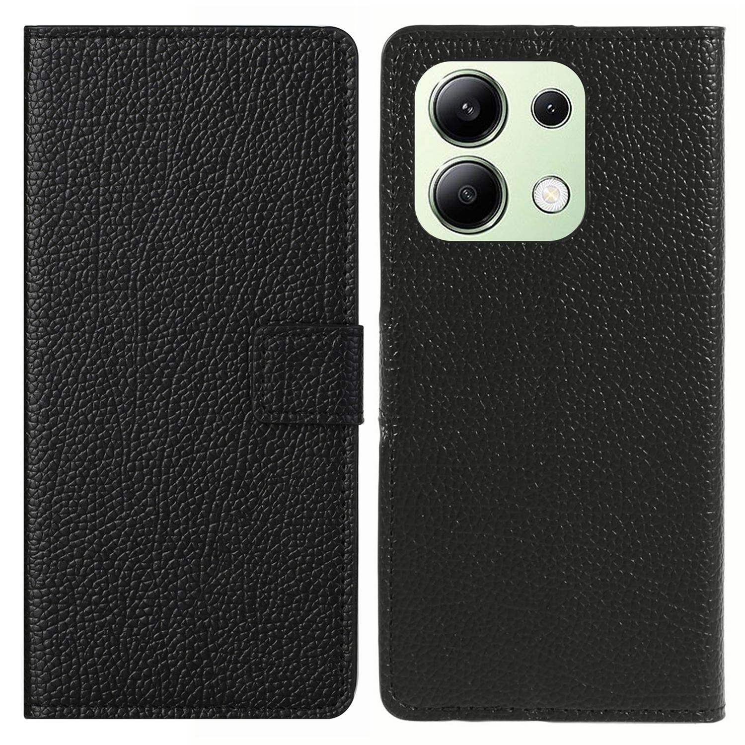 

For Xiaomi Redmi Note 13 4G Case Litchi Texture Wallet Phone Leather Cover Black