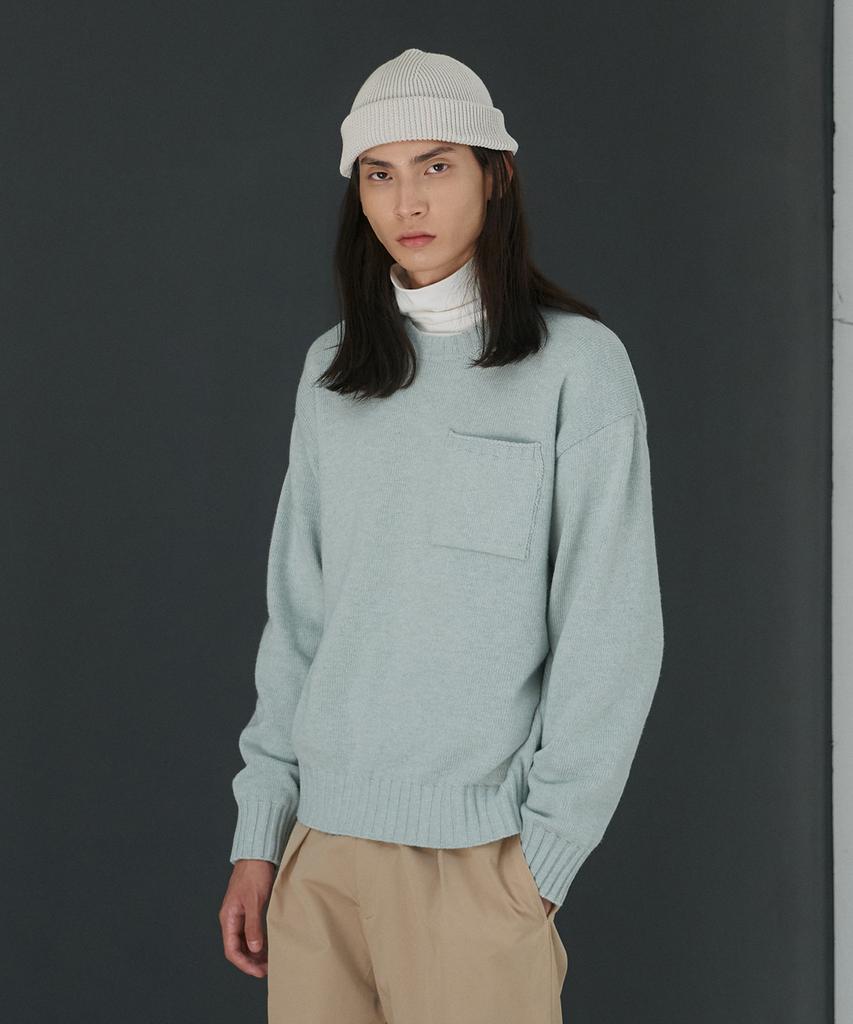 KNITTED Cashmere Wool Pocket Round Knit Mint