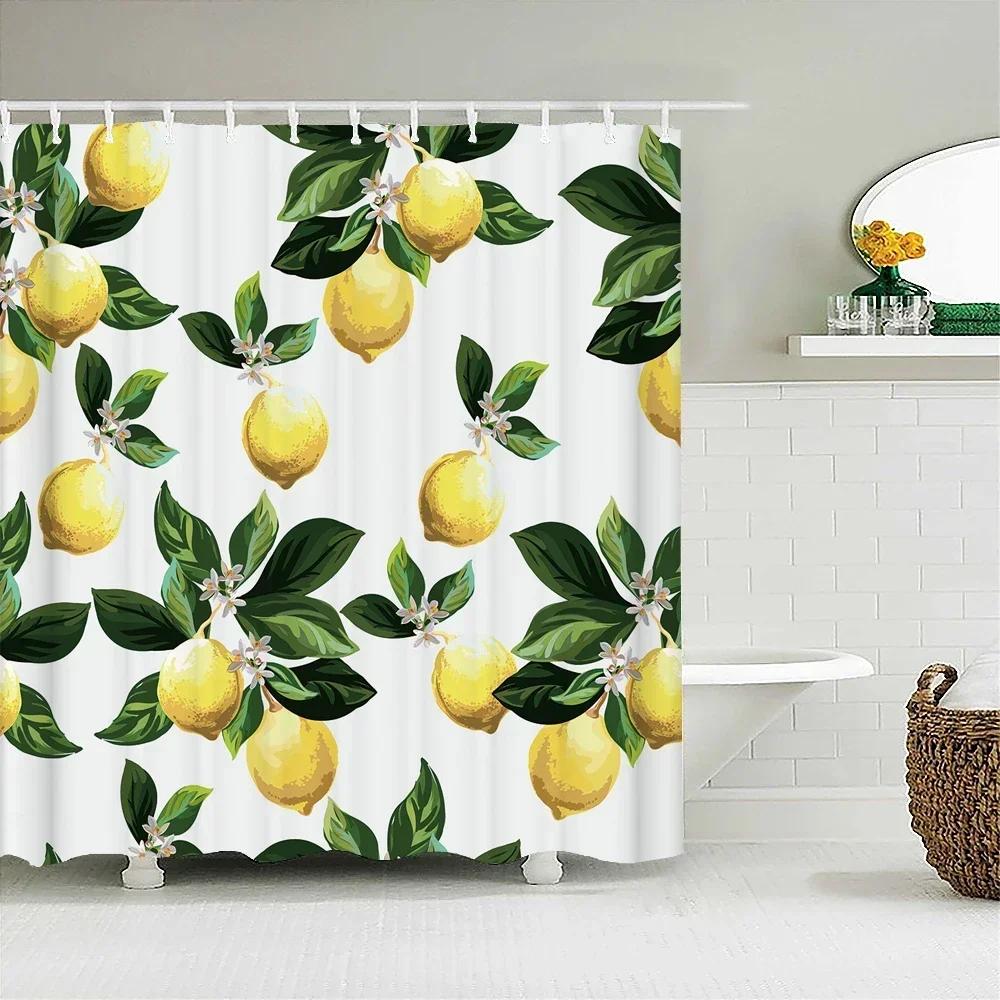 

Tropical Fresh Fruit Shower Curtain Bathroom Waterproof Polyester Lemon Pineapple 3D Printing Curtains For Bathroom Shower W60H190(CM)-1 Pcs