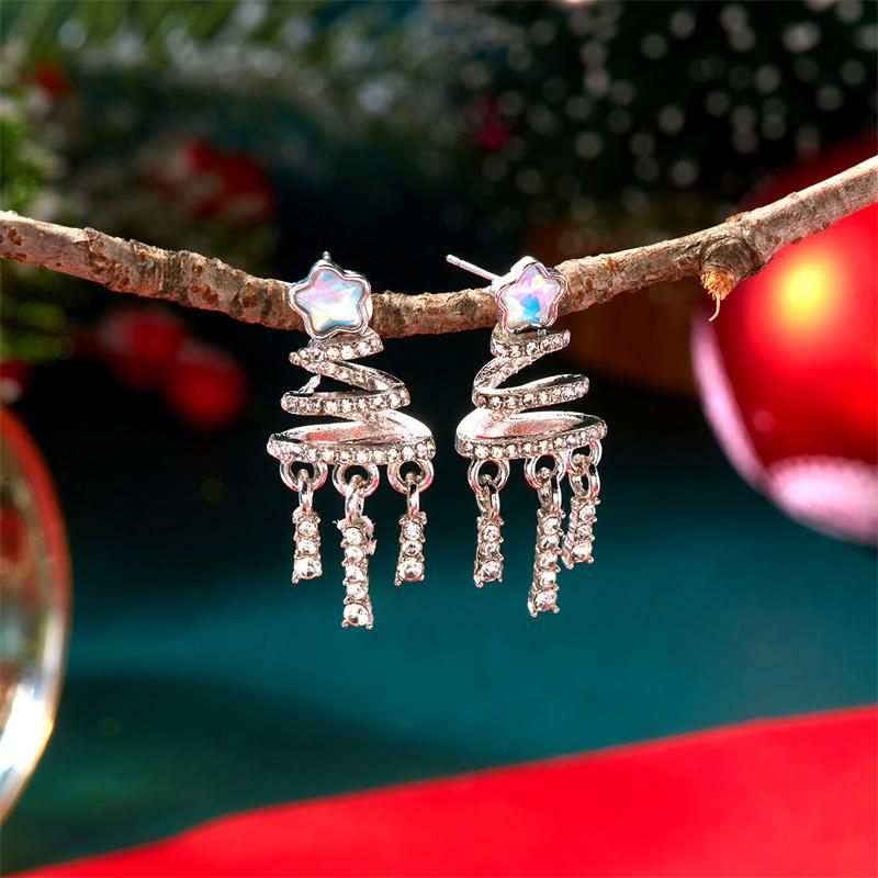 Colorful Crystal Zircon Snowman Dangle Earrings Cute Christmas Tree Snowflake Bow Studs For Women Holiday Party Gifts