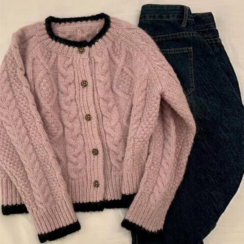 

2024 Chic Pink Women s Knitted Cardigan Sweater for Autumn and Winter XS 37.5-42.5 kg
