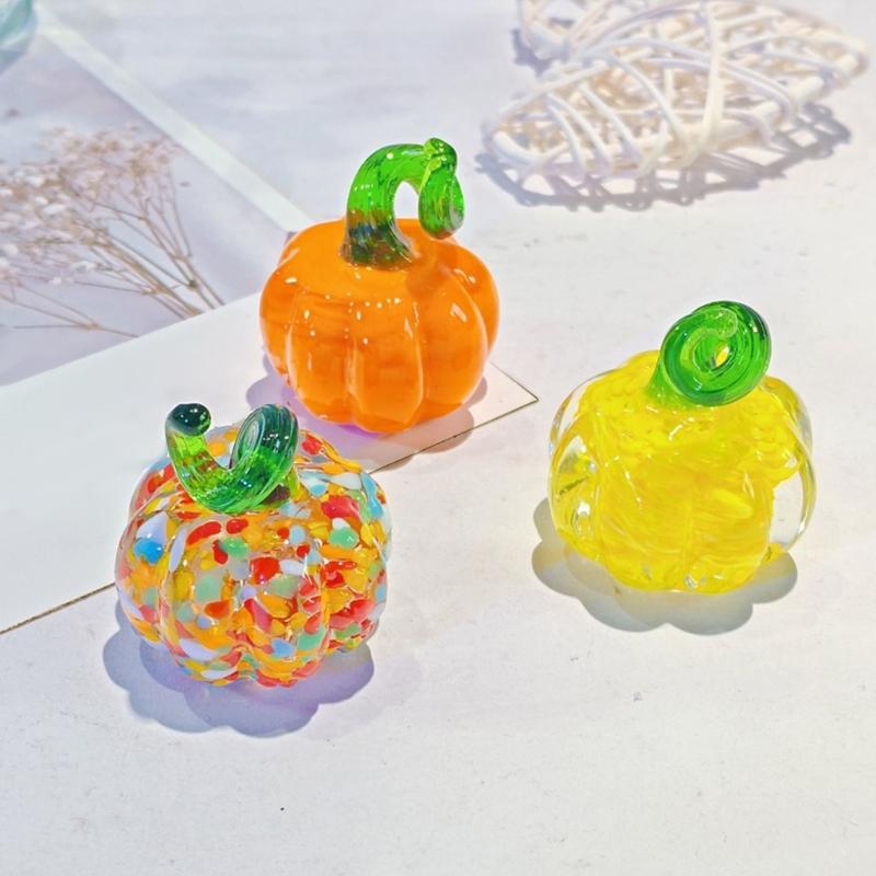 Handcrafted Glass Pumpkin Ornament Miniature Home Decoration Festival Halloween Table Top Accent Gift for Women