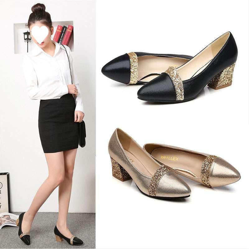 2025 Spring New Women's Single Shoes Medium Heel Soft Leather Women's Shoes Leather Shoes Thick Heel High Heel Women's Work Shoes Mother Shoes La