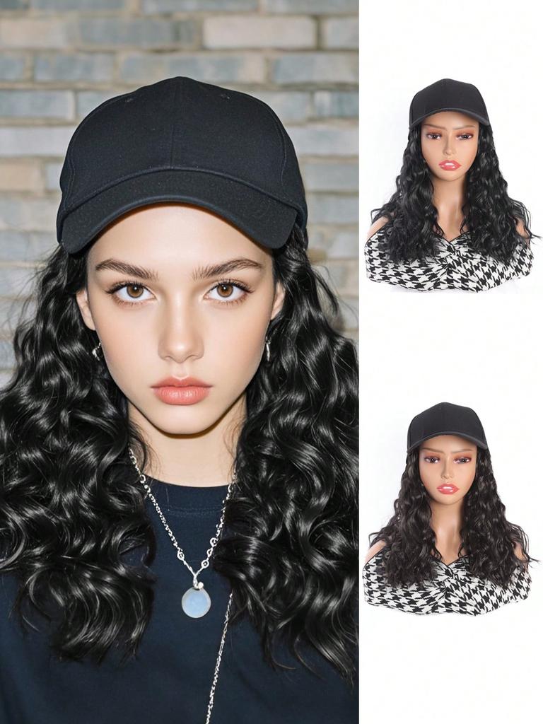 Peruki syntetyczne z symbolem uśmiechniętej buźki z długimi, dużymi falami do przedłużania włosów dla kobiet i dziewcząt, modny design, kapelusz i peruki w jednym kawałku do codziennego użytku
