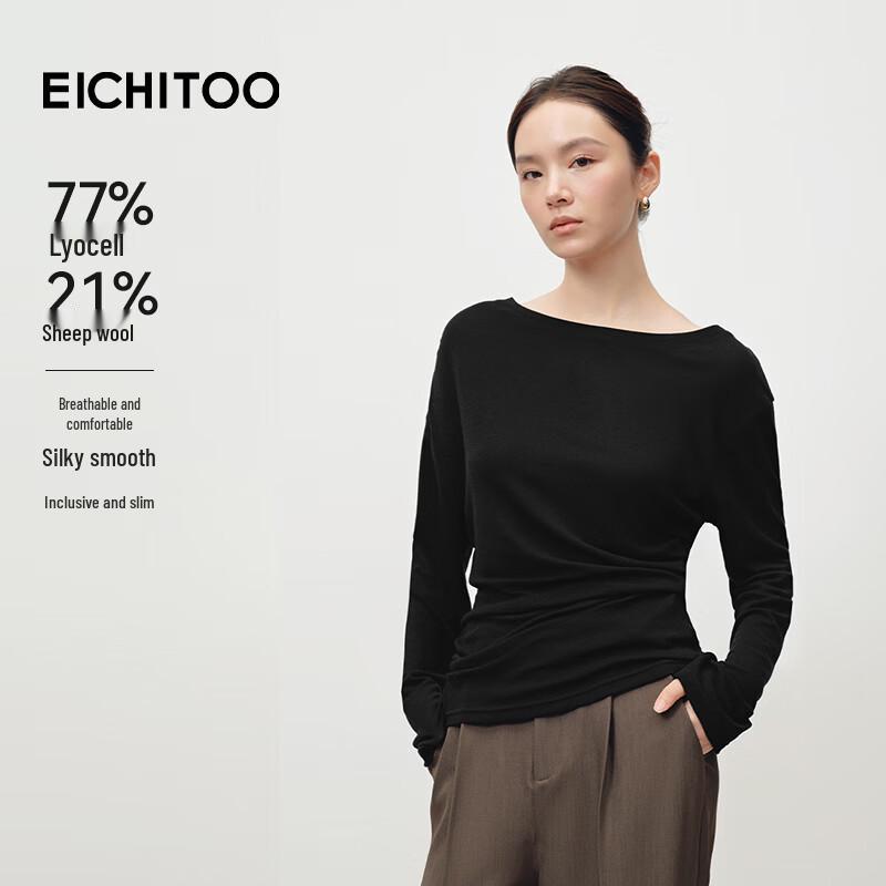 EICHITOO Women s Draped Tencel Wool Asymmetric Pleated Knit Top M