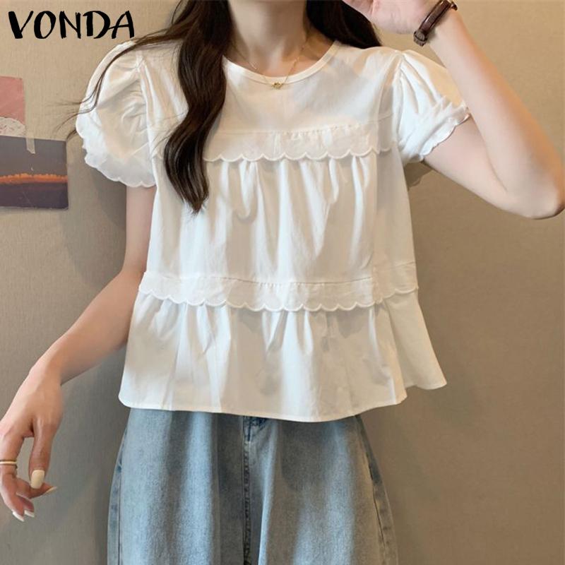 

Летние женские однотонные топы с пышными рукавами VONDA