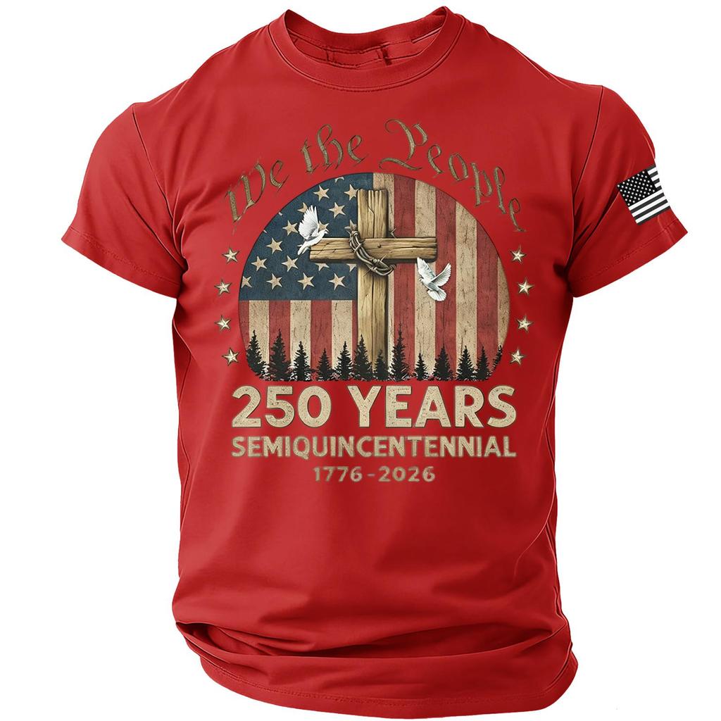Men’s Short Sleeve Crewneck T Shirt We the People 250 Years Semiquincentennial 1776 2026 Graphic Print Comfortable Fit