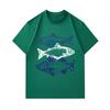 Men's 100% Cotton Crew Neck Short Sleeve T-Shirt, Vintage Three Fish Graphic Print Casual Lightweight Summer Tee for Daily Wear