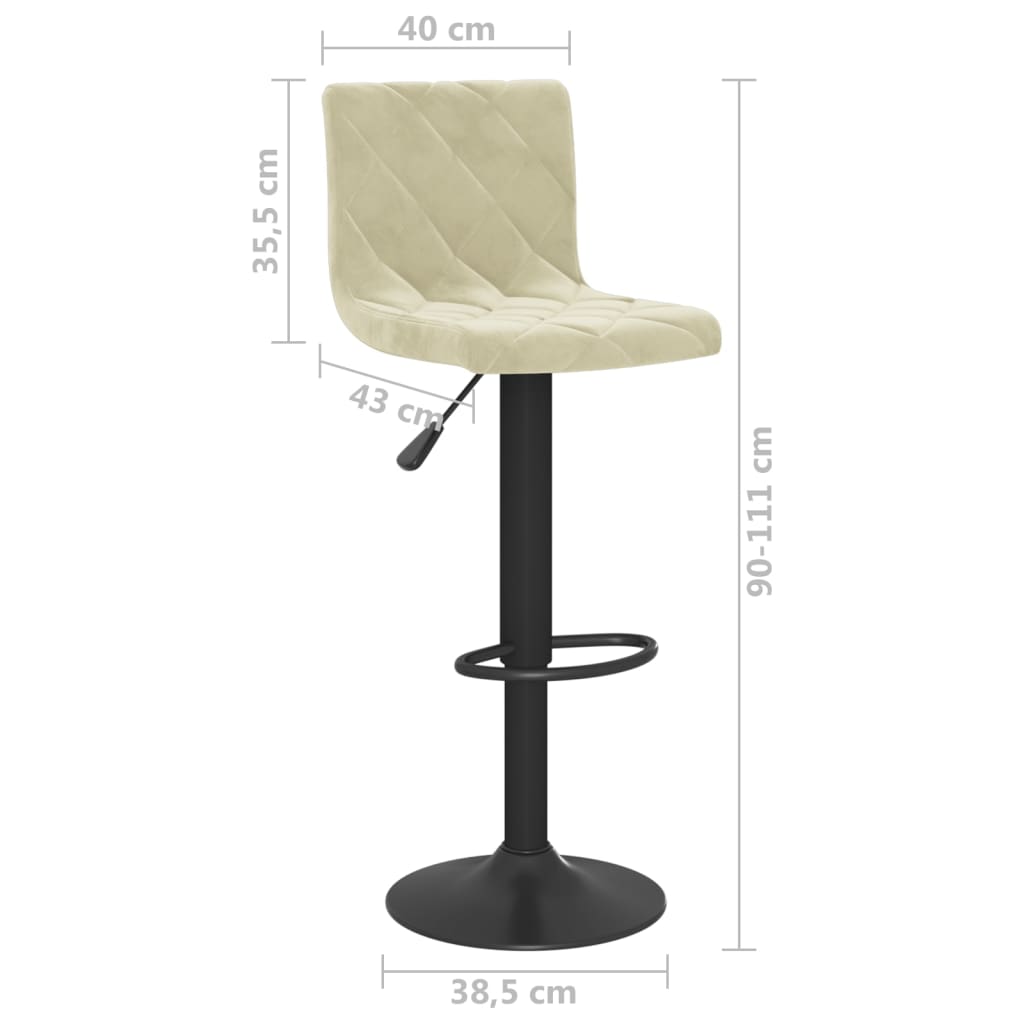 Bar Stool Set of 2 Cream Velvet
