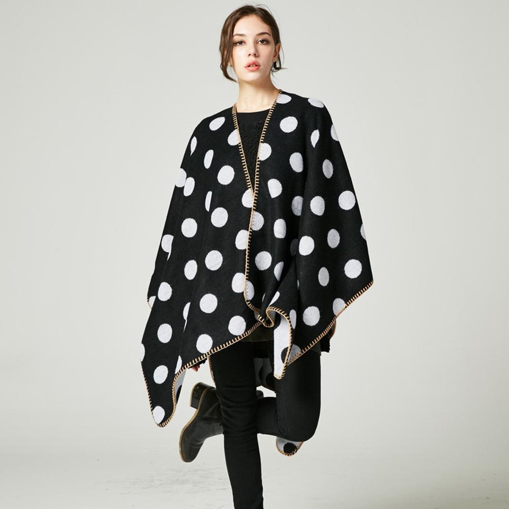 Female Lengthened Thick Furcal Round Dot Cloak Fashionable Tippet Shawl for Winter Autumn Christmas Gift