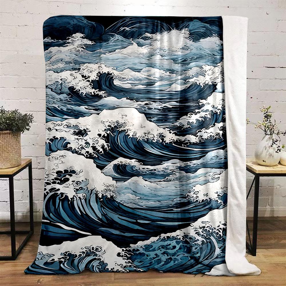 Blue Ocean Waves Art Blanket Design Patterned flannel blanket perfect for the bedroom living room, sofa, or a little nap
