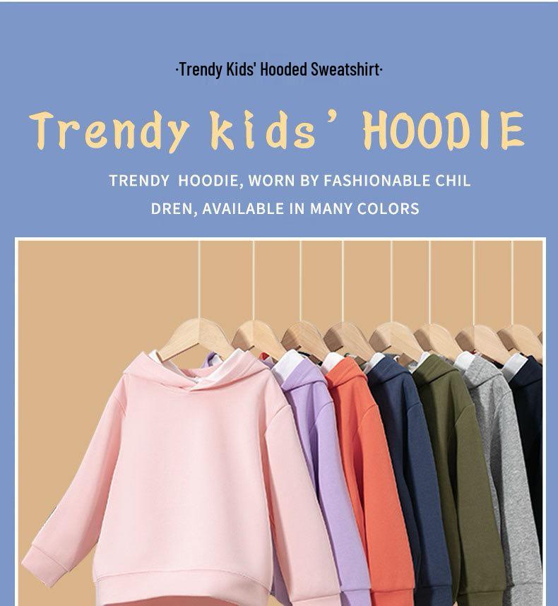 Kids' Fleece-Lined Autumn/Winter Hoodie - Solid Color, Loose Fit Pullover Jacket