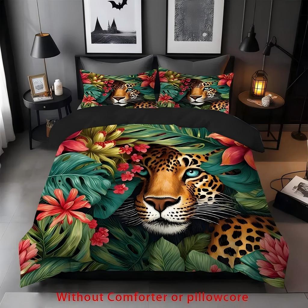 Tropical Green Leaf Leopard Pattern 3D Print Bedding Set Luxury Home Textile Quilt Cover Soft Comfortable Duvet Cover Pillowcase
