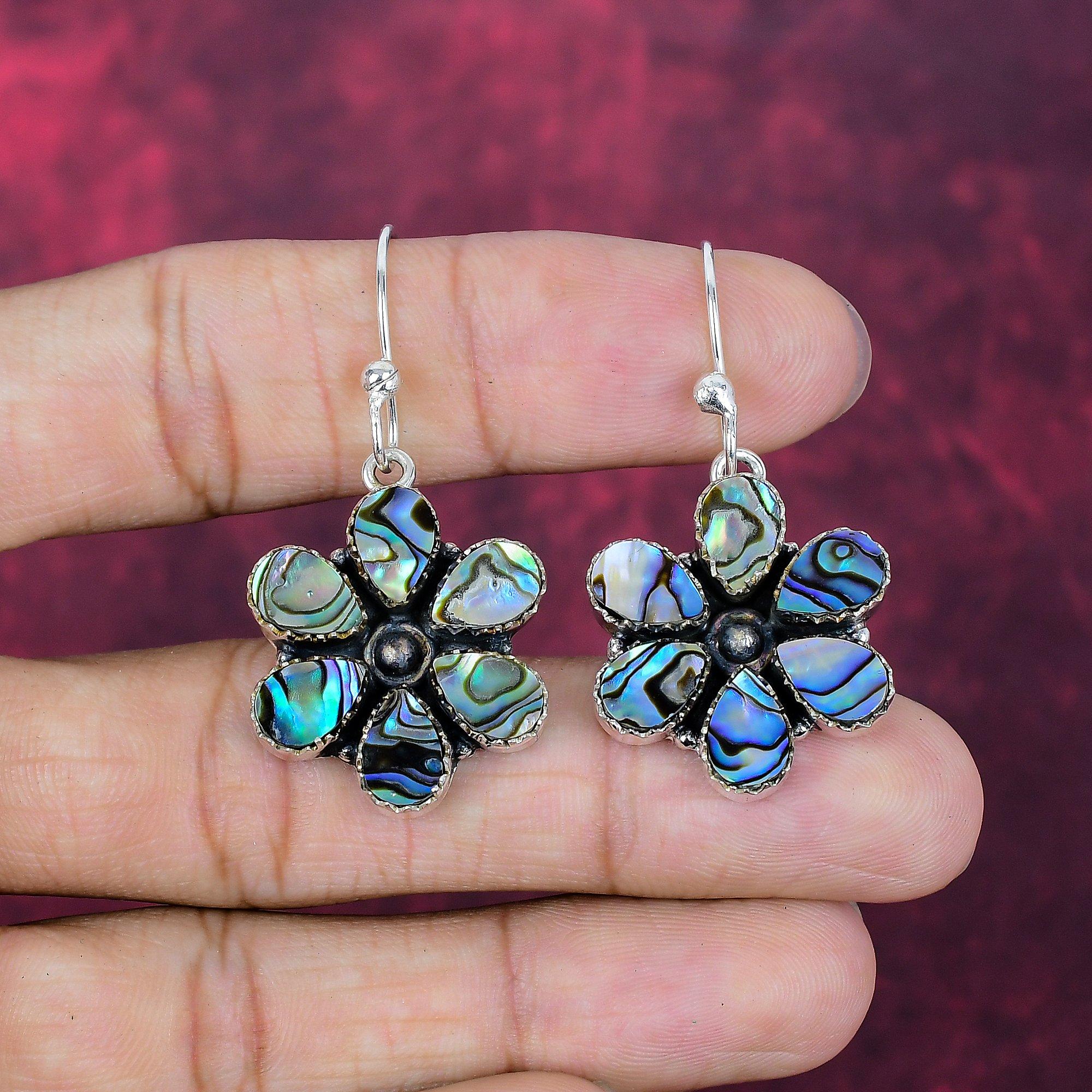 

Abalone Shell Handmade Gemstone Jewelry, 925 Solid Sterling Silver Earrings Antique Jewelry 1.77