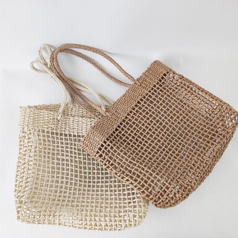 IELGY Vacation Leisure Woven Hollow Female Bag Retro Art Mori Style Simple Beach Bag