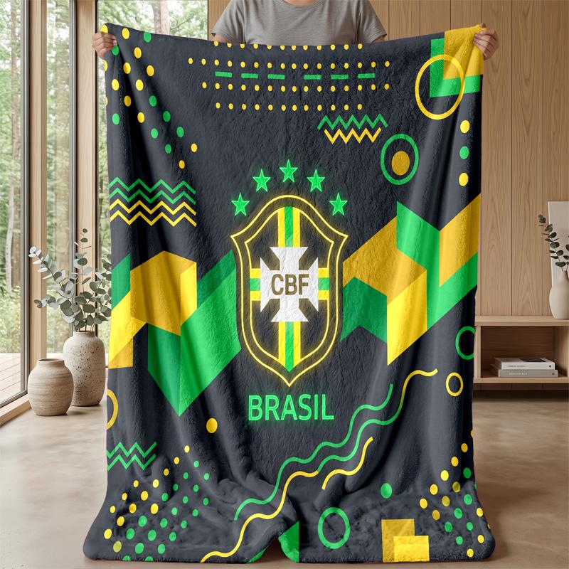 Coperta in Flanella Stampata Calcio Brasile Amica della Pelle Calda Decorativa Plaid per Divano Letto Interno Uso Quotidiano