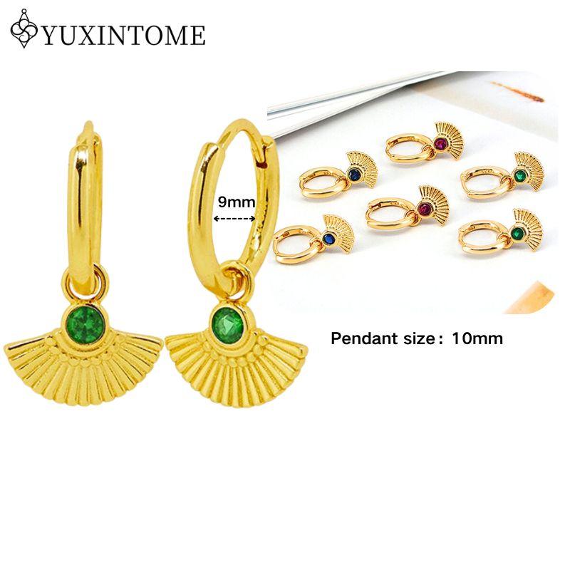 YUXINTOME 925 Silver Ear Needle Zircon Hoop gold Earrings For Women Square Plate Pendant Cutout Heart Earrings Fashion Jewelry