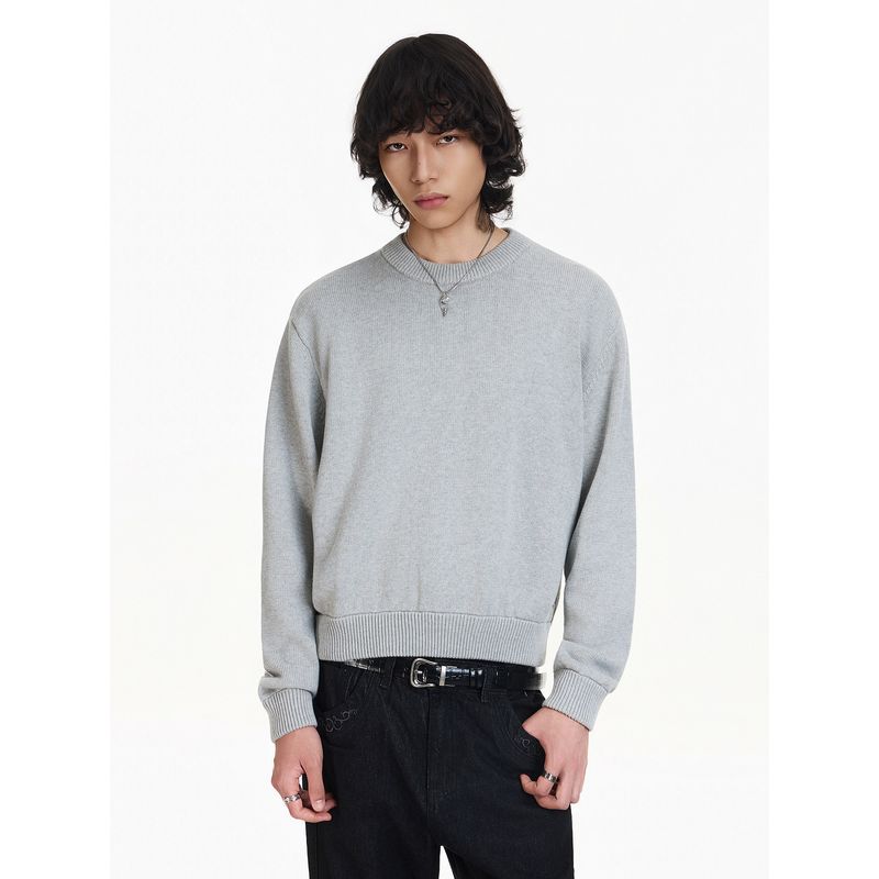 Blaexit American Minimalist Short Sweater for Men, Winter Loose Round Neck Inner Layer, Commuter Black Knit Top