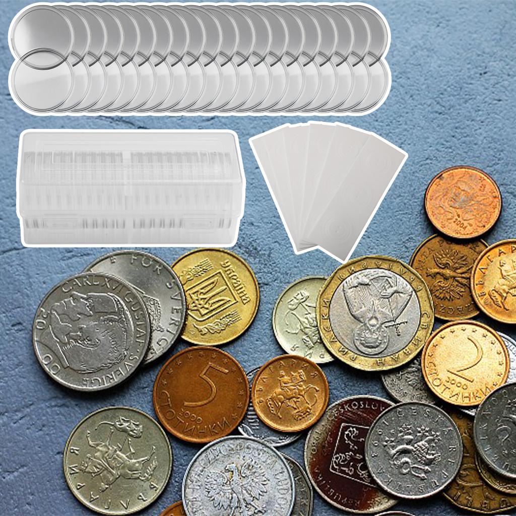 Set of 20 Clear Round Coin Capsules Holders Storage Case Portable Container Display Including Soft EVA Pads for Coin Safety