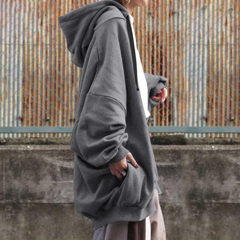 AUT1029645CMP Women Oversized Zip Up Hoodie Long Sleeve Solid Color Loose Casual Long Hooded Jacket S-5XL