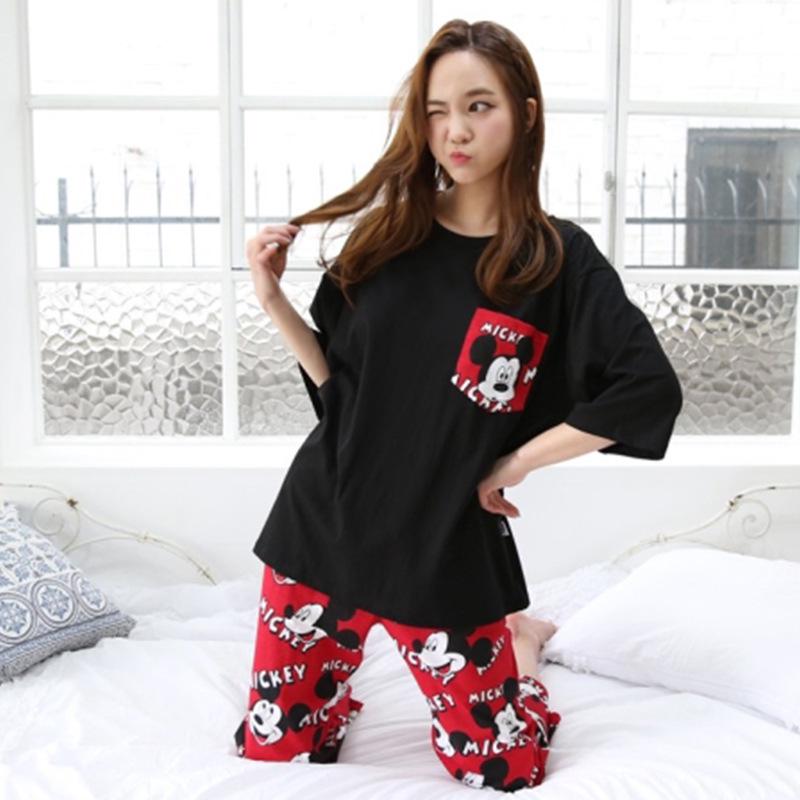 Damen Sommer Kurzarm Pyjama Set: Dünn, Lässig, Lockere Passform, 7/8-Hose - Ideal für Zuhause