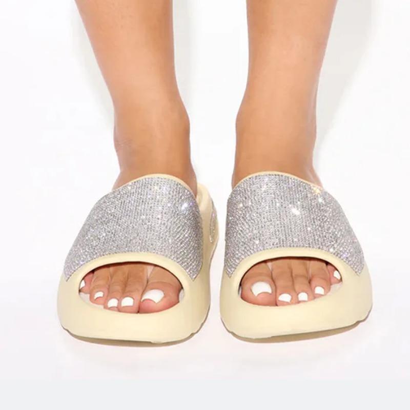 Fashion 2025 Women's New Women's Shoes with Diamond Face, Thin Flash Thick Bottom Slippers Sandals Outdoor Beach Slippers 36-45