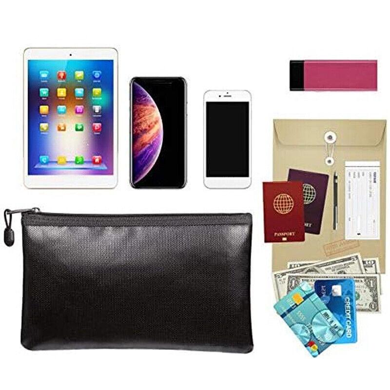 1PC Black Fireproof Faraday Bag for Car Keys File Safety Bag Protection Waterproof Portable File Storage Bag For Money Passport