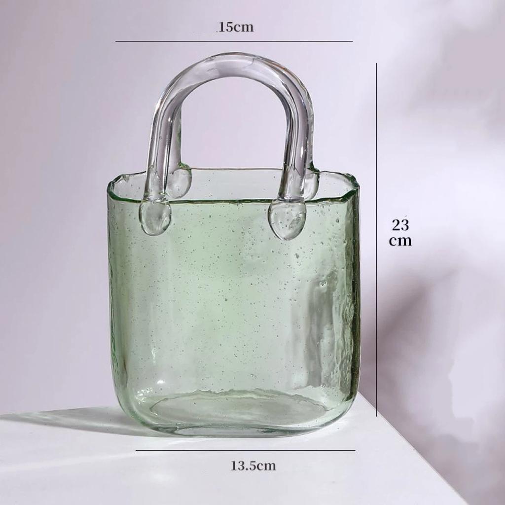 Trendige Glas-Handtaschen-Vase, Kreative Blasen-Fischglas-Blumenvase für Tischplatte, Hydroponische & Dekorative Blumen