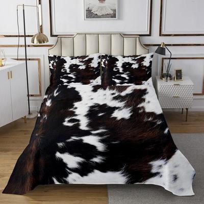 Kuhfell Tagesdecke Set Nutztierfell Tagesdecke Queen/Full für Jungen Mädchen Schlafzimmer 2/3 Teile Western Rustikal Cowboy Bauernhaus Quilt Set
