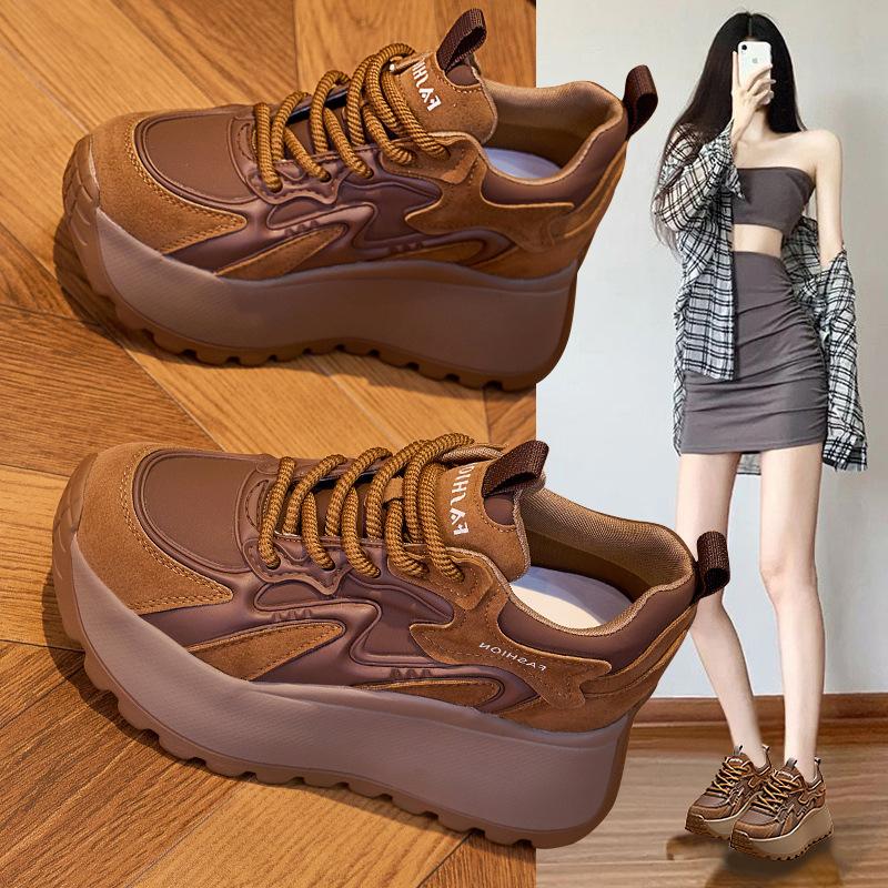 Dad Shoes Girl 2025 Autumn New Soft Leather Muffin Platform Sole Casual Forrest Gump Shoes Versatile Sneakers Tide One Generation