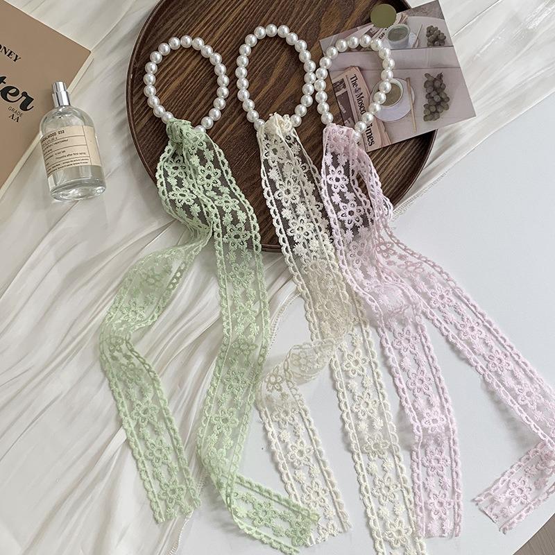 New Lace Pearl Tie Bag Collarbone Chain Necklace Fashion Scarf Premium Hair Band Hair Accessories Silk Scarf Ribbon
