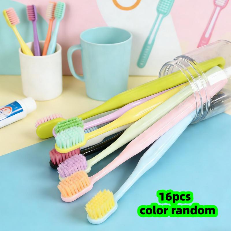 Pacote de 8/16 Escovas de Dentes em Cores Aleatórias, Escovas de Dentes Domésticas Embaladas em Balde, Escovas de Dentes de Viagem, Escovas de Dentes da Série de Cores Dopamina, Gentis com as Gengivas,