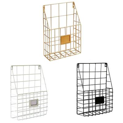 Useful Wall Mounted Magazine File Holder Metal Mesh Handle Wire Basket Sturdy Label Plate Foyer Storage Shelf Door