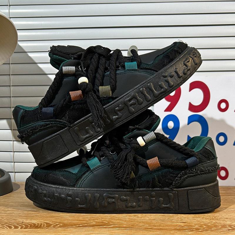Sneakers Patchwork di Jeans Scarpe Casual con Lacci e Plateau