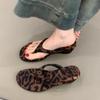 Sheepskin Version~ French Niche Leopard Print Wedge Heel Flip-flops Women's Outer Wear 2025 Summer Thick Heel Pinch Sandals
