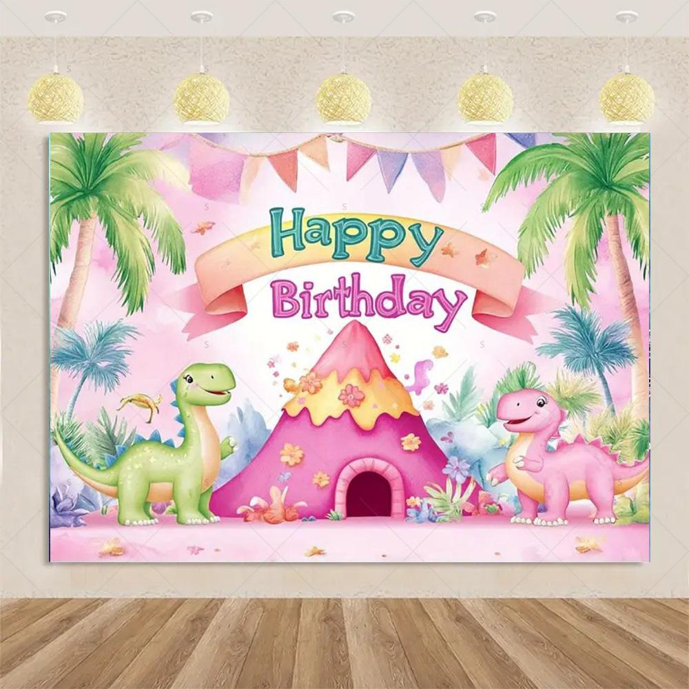 Cartoon Dinosaurier Kindergeburtstagsparty Dekoration Dschungeltier Hintergrundbanner Jurassic World Waldkulisse Für Babyparty