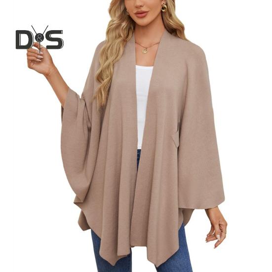 Capa Tops Mulheres Cor Sólida Manga Batwing Estilo Xale Casaco Comprimento Médio Cruz Design Capa Estilo Blusa