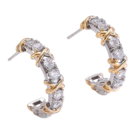 1 Pair Women Earrings C-Ring Shape Ear Buckle Design Stable Fit Cubic Zirconia Inlaid Earrings Jewelry Gift