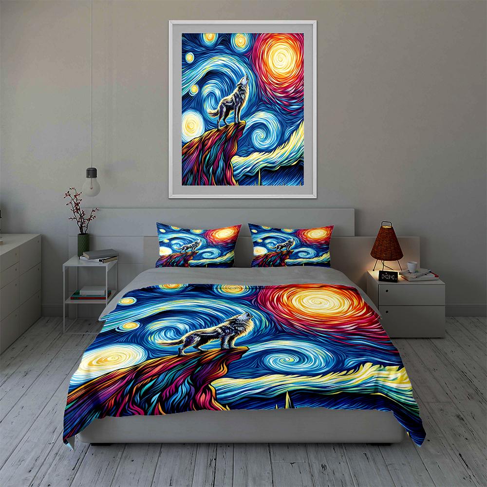 Wolf Starry Swirl. Bedding Duvet Cover Sets Duvet Covers Pillowcases Gifts (1 * Duvet Cover 2 * Pillowcases, Without Duvet Insert)