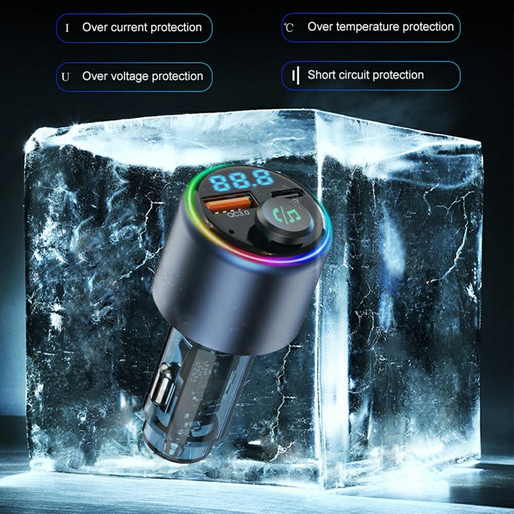 BC89 Car Charger 48W Fast Charging Adapter Bluetooth-Compatible MP3 Player FM Transmitter with Ambient Light