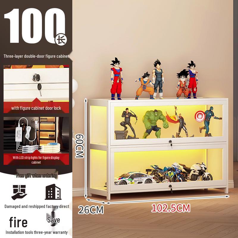 Acrylic Lockable Display Case with LED Lights for Figurines and Models, Dustproof Transparent Stand