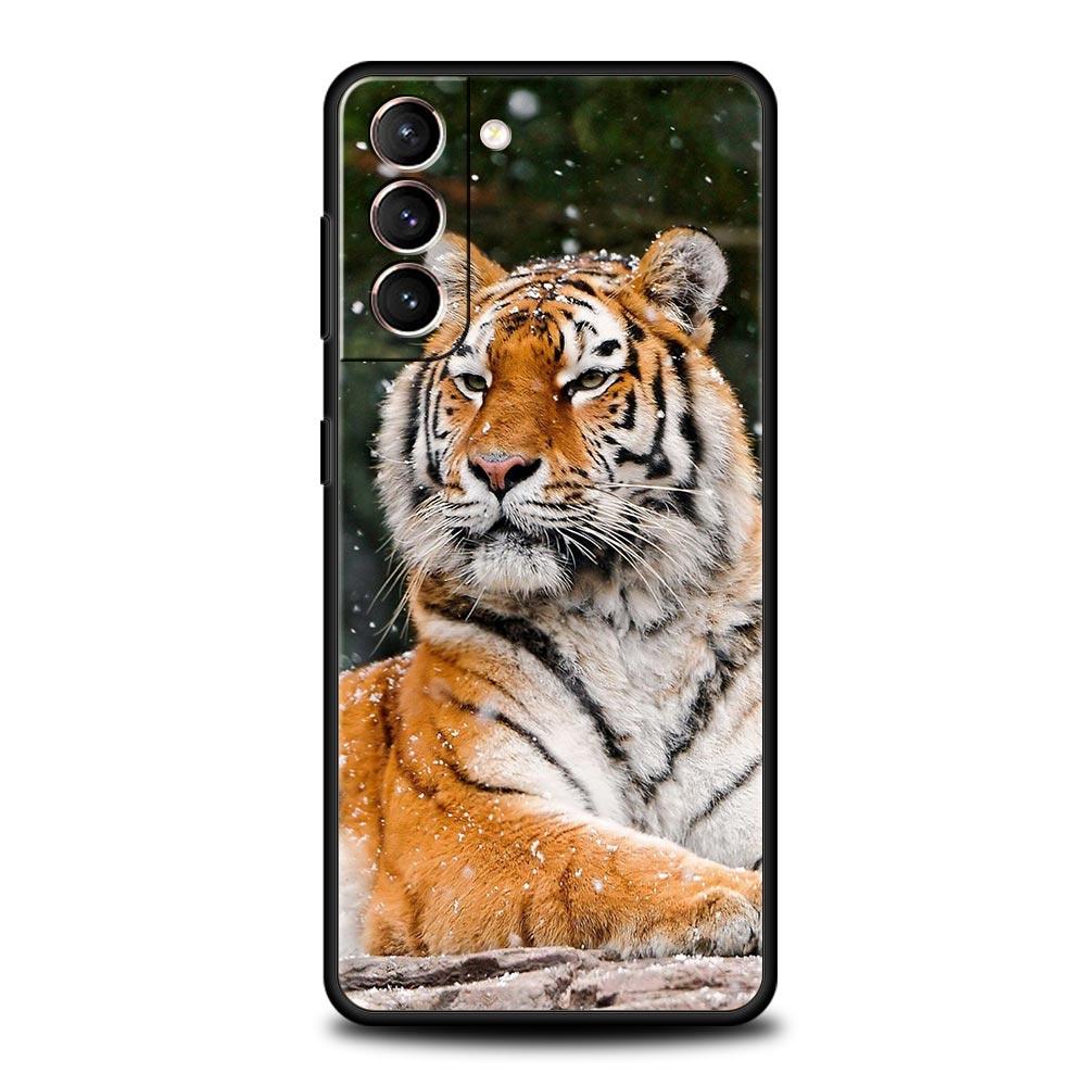 Tiger Leopard Fashion Phone Case For Samsung Galaxy S26 Ultra S25 Plus S24 FE S23 S22 5G S21 S20 Cover Black Soft