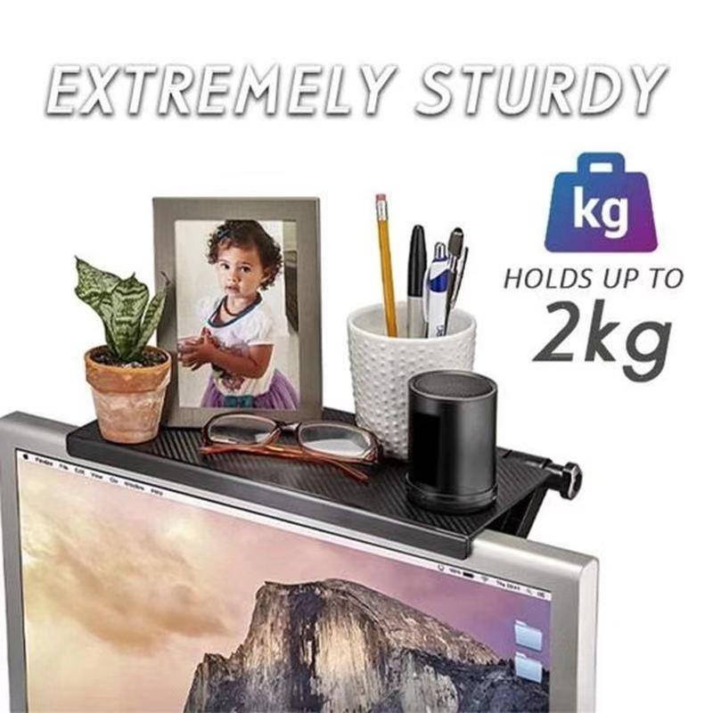 Desktop Screen Top Storage Shelf Rack Holder Computer Monitor Desktop Stand TV Rack Display Shelf Organizer Bracket No Punching