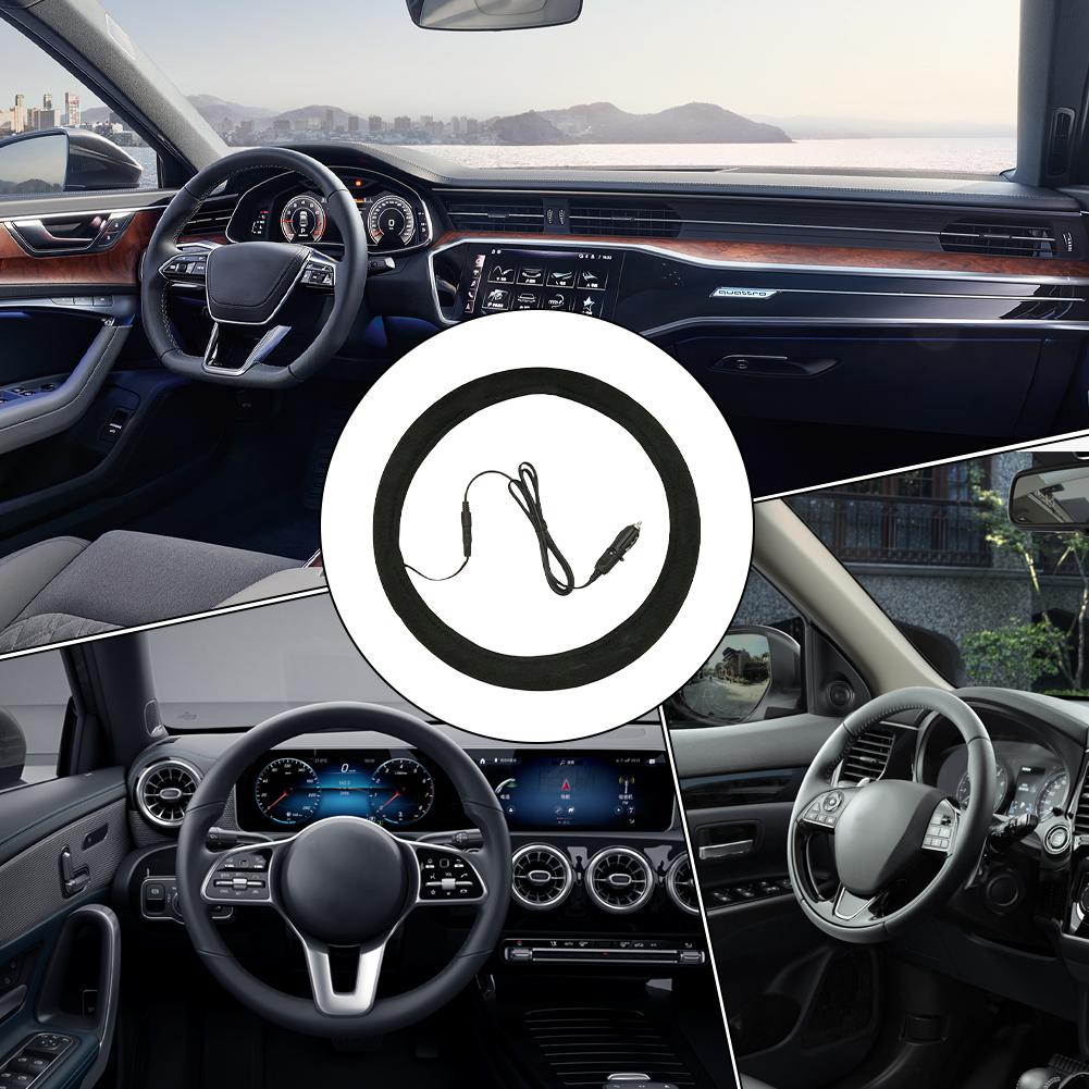 Winter Steering Wheel Cover Plug-in Winter 12V Steering Wheel Protector Cover Heated For Sedan Trucks Minivan Daily Commute Long