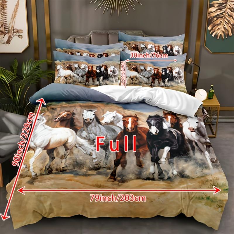 3pcs Horse Duvet Cover Set, 3D Print Wild Animal Horses Duvet Cover With Pillowcase, Soft Comfortable Breathable Bedding Set