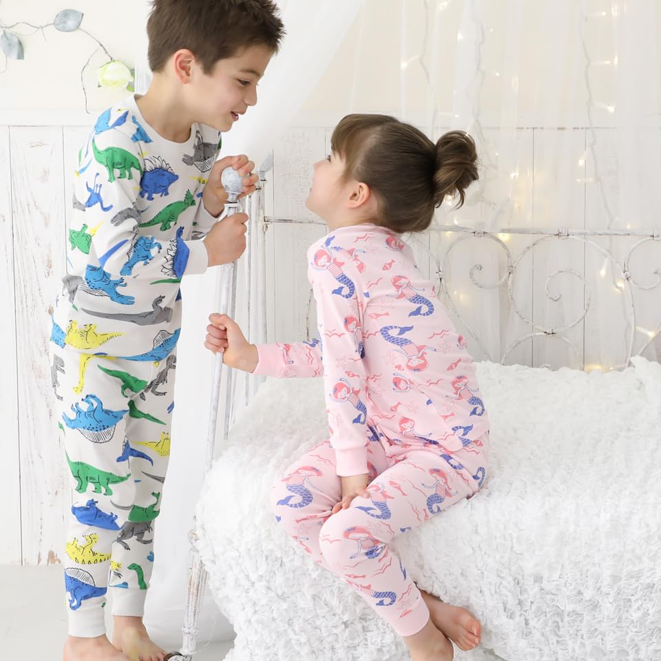 Kids Long for Girls [peterhaus] Pajamas, 100% Cotton, Children's Pajamas, Sleeves, Nightwear, Loungewear, (100, Mermaid)