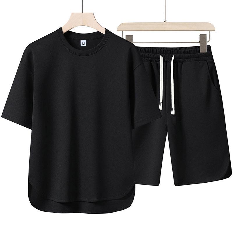 High-End Summer Youth Casual Two-Piece: Arc Hem Shorts & Short Sleeve T-Shirt Set