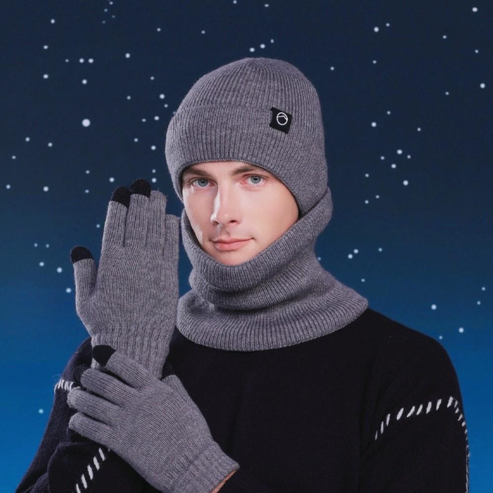 Neck Warmer Winter Glove Cap Set Korean Style Solid Beanie Knitted Hat Gloves Scarf  Outdoor